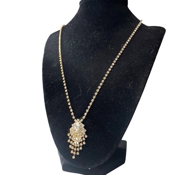 Vintage Rhinestone Statement Necklaces Set Of 2 With Gold-Tone Chains & Intricat - Picture 2 of 14